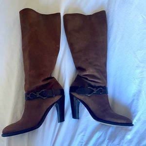 Tall brown suede and leather boots